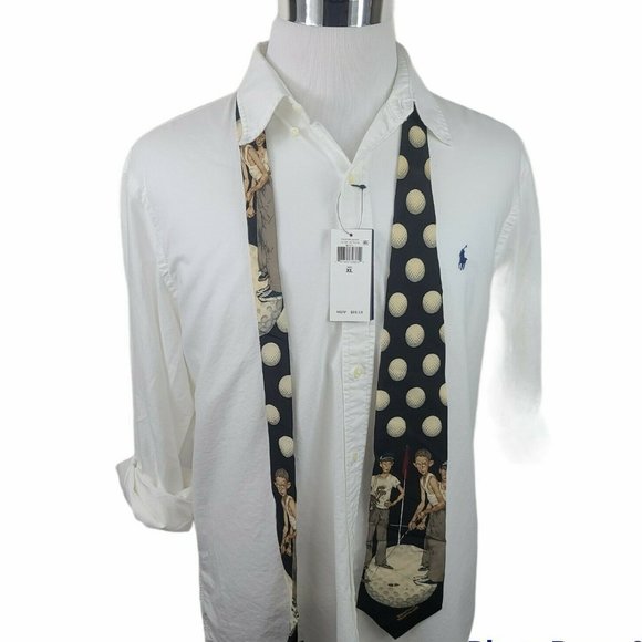 Vintage Norman Rockwell Golf Theme Necktie by Brown and Bigelow Silk - Picture 1 of 5